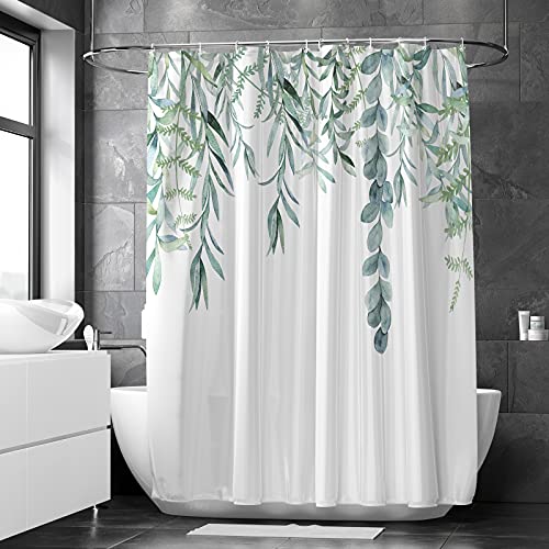 Muuyi Shower curtain, green Shower curtain for Bathroom, Plant Shower curtain with 12 Hooks 72 x 72 Inches (Willow)
