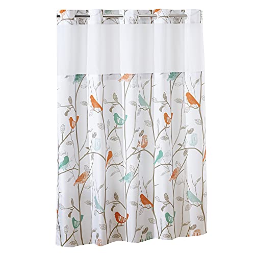 Hookless Scandiary Print Shower curtain with Peva Liner, 71 X 74, Multi