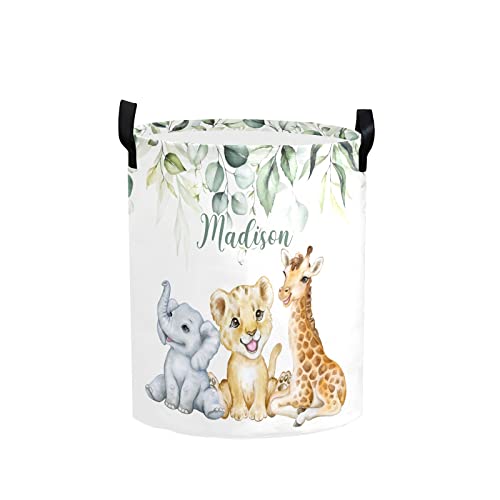 Deven Personalized Laundry Basket Hamper,Safari Jungle Animal greenery,collapsible Storage Baskets with Handles for Kids Room,clothes,