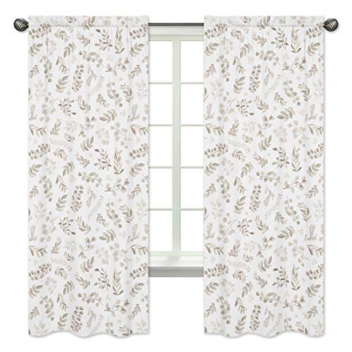 Sweet Jojo Designs Floral Leaf Window Treatment Panels curtains - Set of 2 - Ivory cream Beige Taupe and White gender Neutral Bo