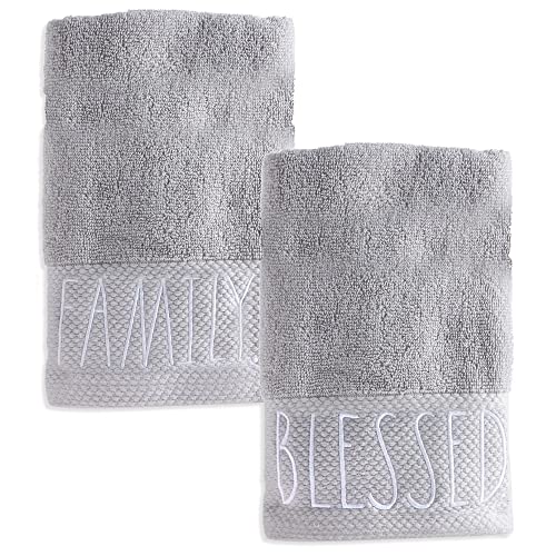 Rae Dunn Hand Towels, Embroidered Decorative Hand Towel for Kitchen and Bathroom, 100% cotton, Highly Absorbent, Two Pack, 16x28