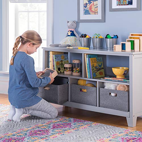 MARTHA STEWART Living and Learning Kids Low Bookcase (gray) - 24 Inch Wooden Storage Organizer cubby with Fabric Bins for Playro