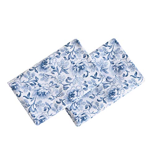 Laura Ashley Home - Standard Pillowcase Set, cotton Sateen Bedding, Smooth & Wrinkle-Resistant (Lorelei Dark Blue, 2 Piece)