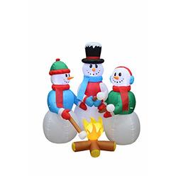BZB Goods 5 Foot Tall Huge Christmas Inflatable Snowmen Snowman Campfire Camping Roasting Marshmallows LED Lights Outdoor Indoor Holiday D