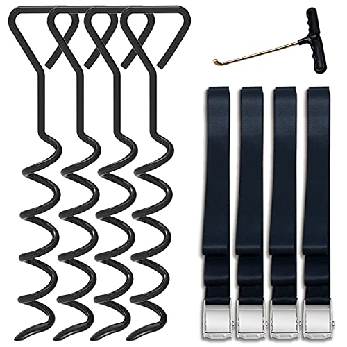 Eurmax USA Trampoline Stakes Heavy Duty Trampoline Parts Corkscrew Shape Steel Stakes Anchor Kit with T Hook for Trampolines -Se