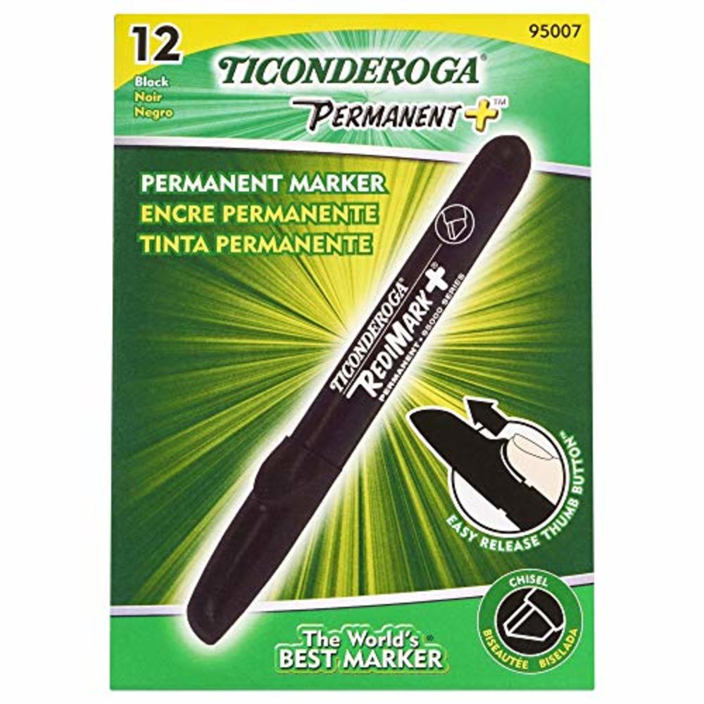 TICONDEROGA RediMark+ Plus Low Odor Permanent Markers, Chisel Tip, Black, 12 Count, (X95007)