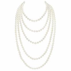 BABEYOND Vintage 1920s Gatsby Imitation Pearl Choker Necklace 20s Art Deco Flapper Accessories for Women White (Two 59" Long Nec