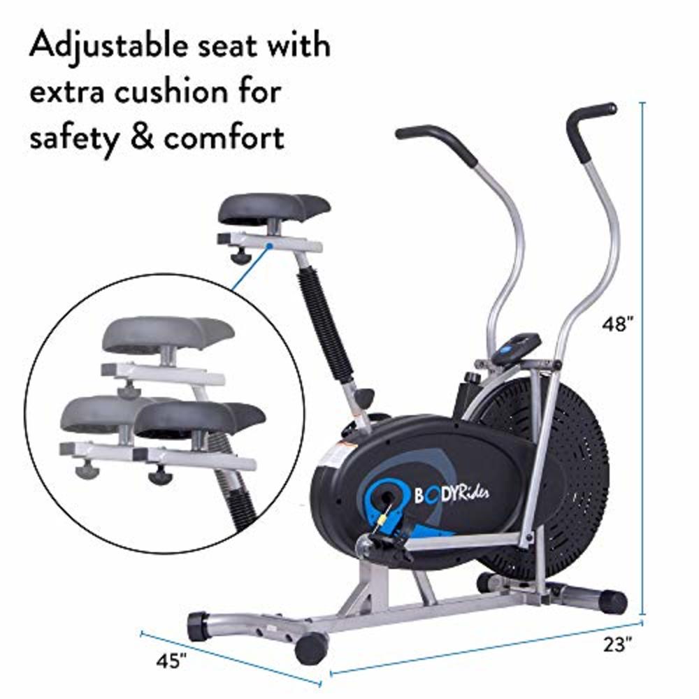 Body Rider Body Flex Sports Upright Exercise Fan Bike, Indoor Stationary Bike for Cycling, Black/Silver/Blue (BRF750)