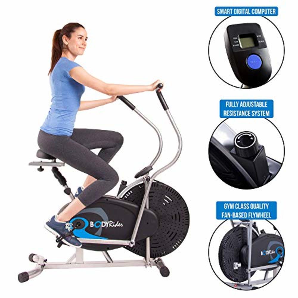 Body Rider Body Flex Sports Upright Exercise Fan Bike, Indoor Stationary Bike for Cycling, Black/Silver/Blue (BRF750)