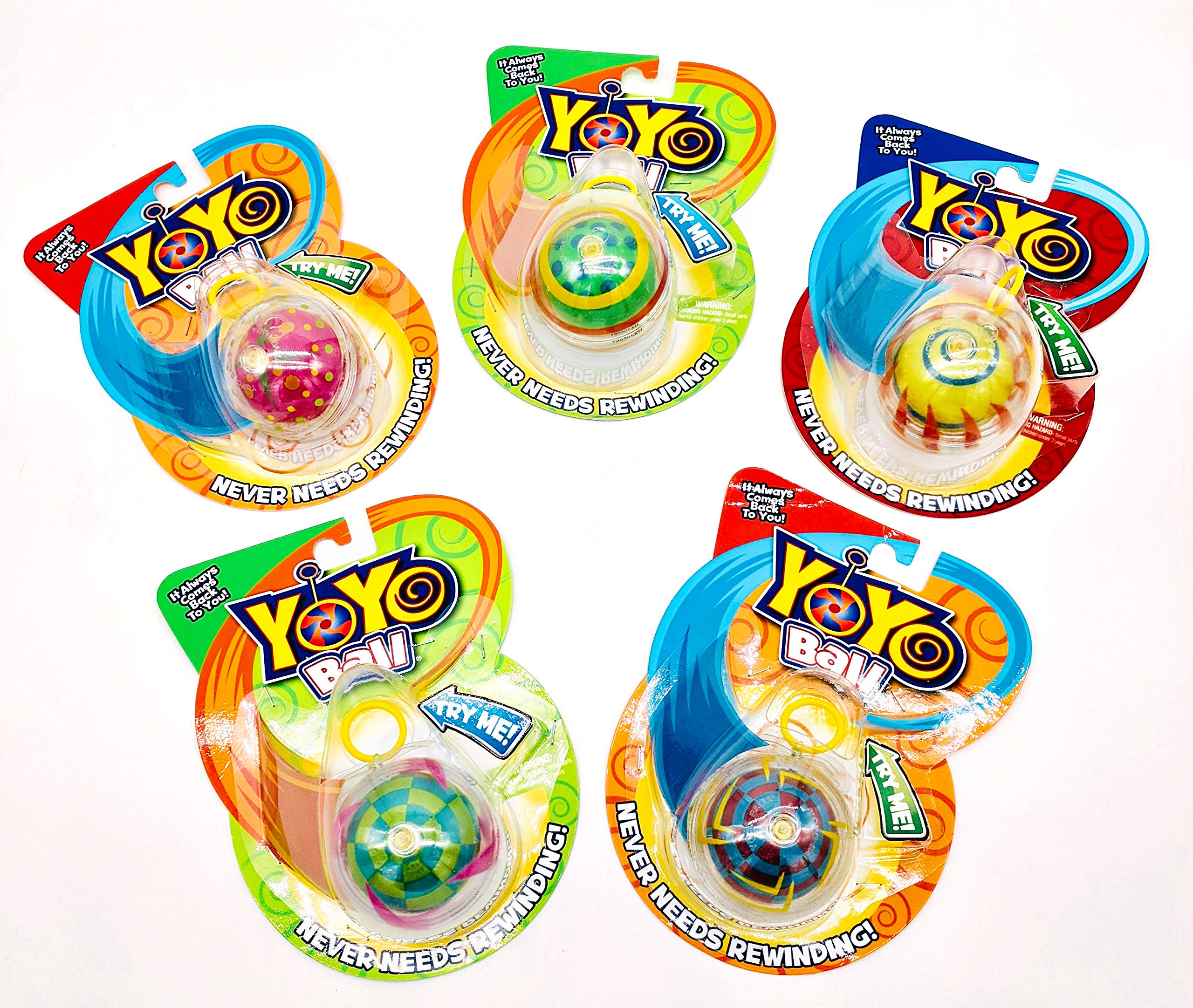 Big Time Toys YoYo Ball Party Pack of 5, As seen on TV, Assorted colors and Patterns, Automatically Returns to You - Never Needs rewinding, cr