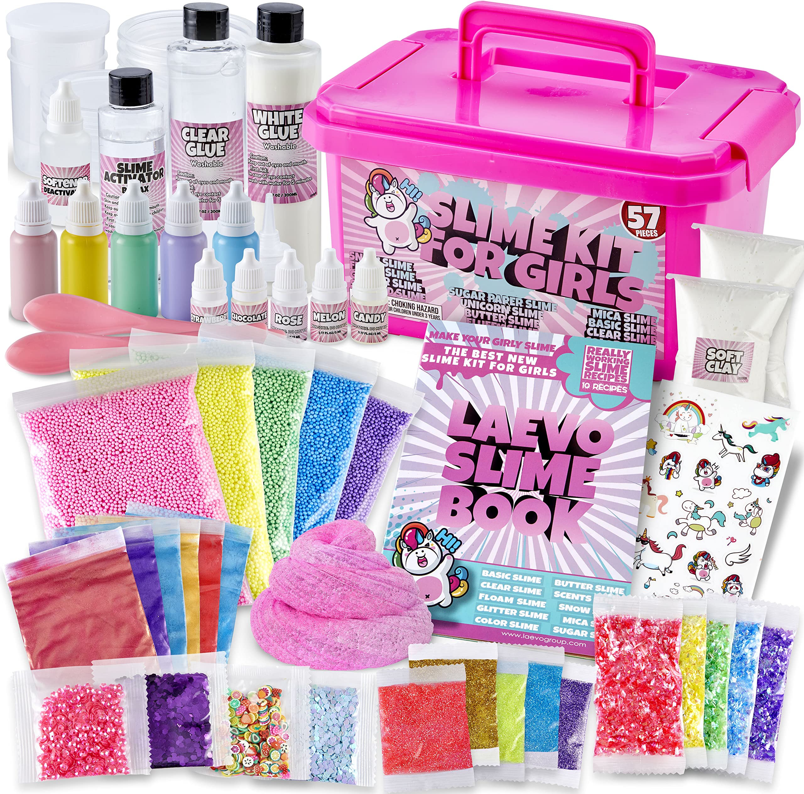 Laevo Unicorn Slime Kit for girls - DIY Slime Kits - Supplies Makes Butter  Slime, cloud Slime, clear Slime & More Sets - Toys fo