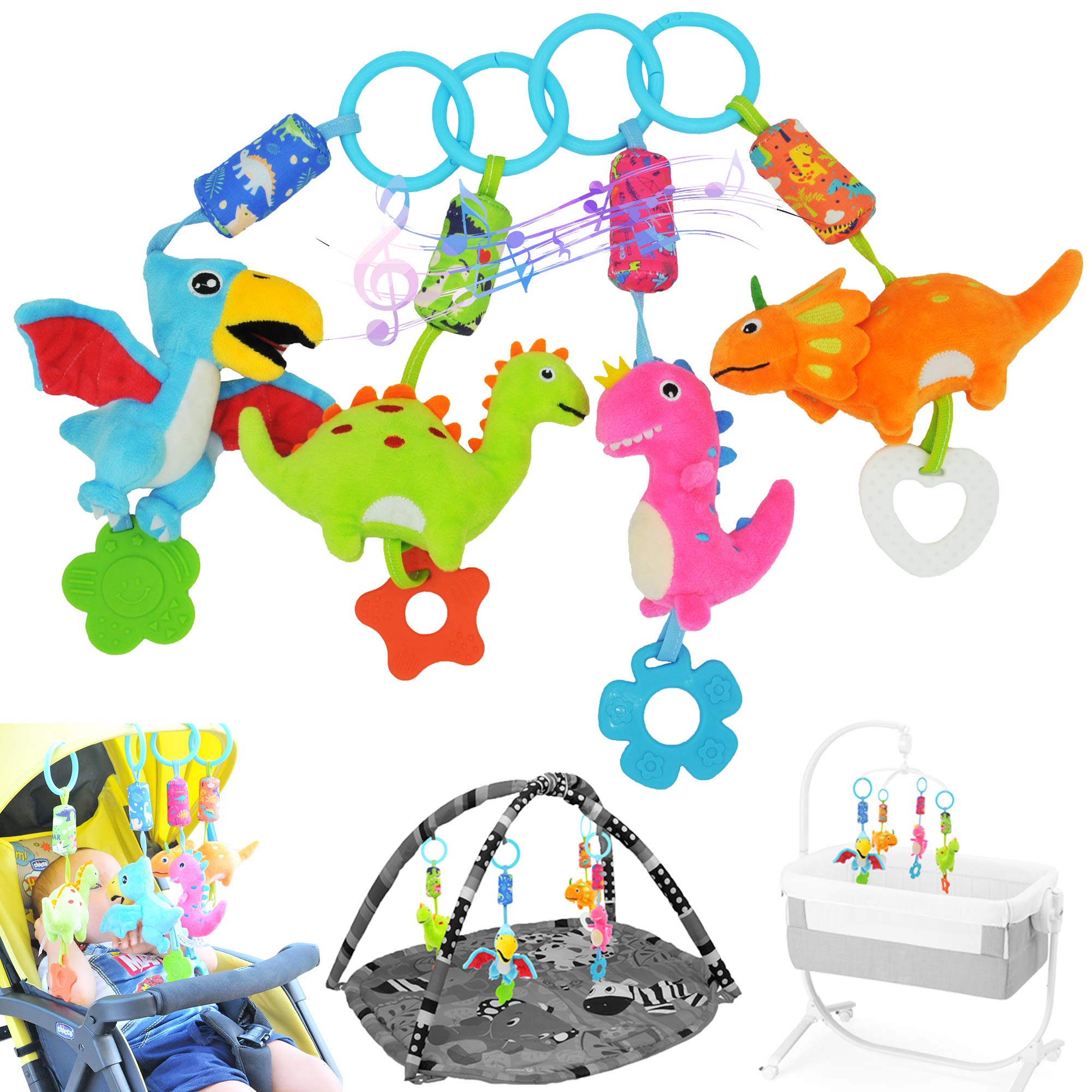 gebra Baby Toys for 0 3 6 9 12 Months, Soft Rattle Wind chime car Seat crib Stroller Toys, Dinosaur Baby Hanging Toys Birthday christm