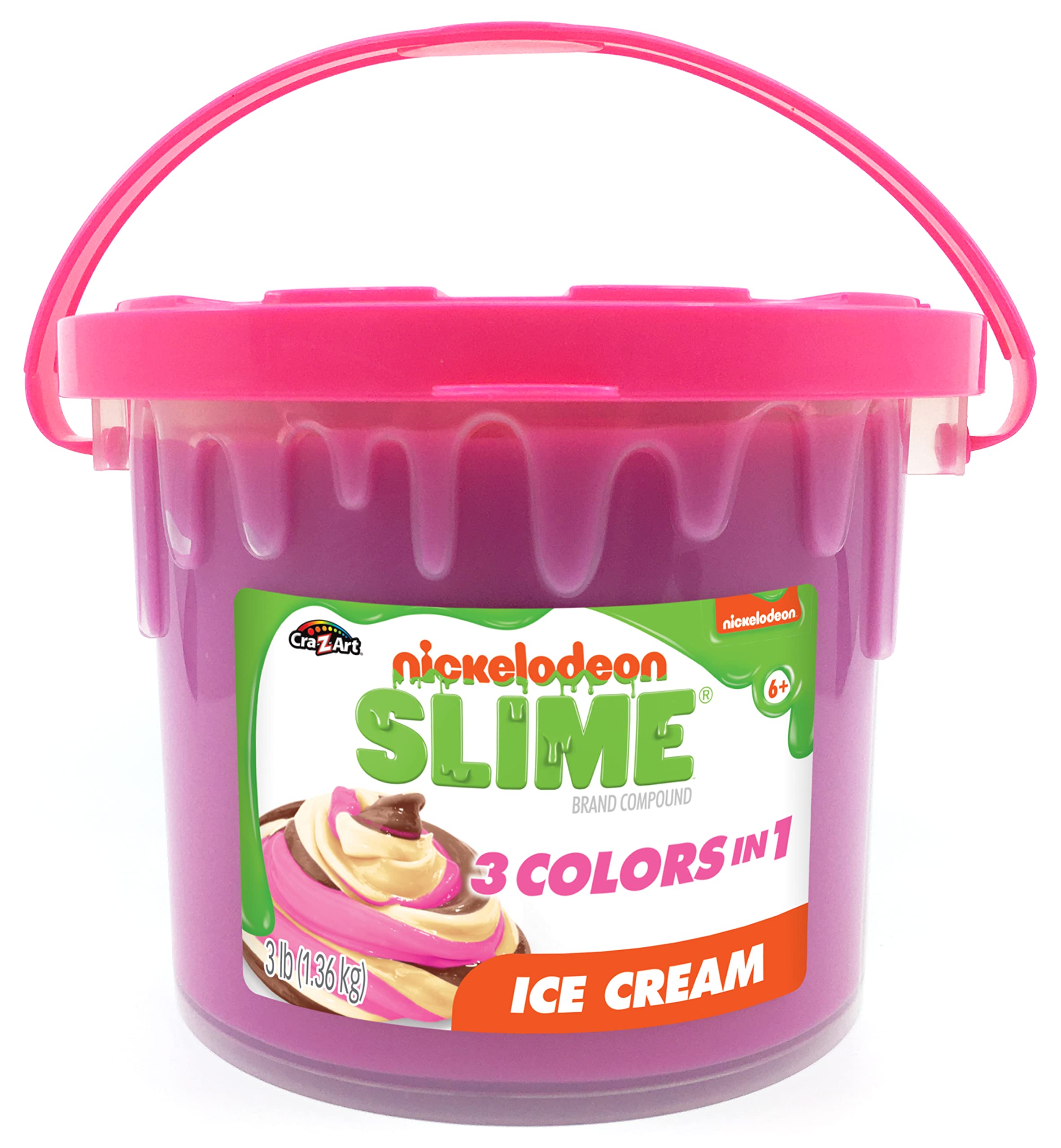 Nickelodeon Slime 3LB Ice cream Premade Slime Bucket - 3 colors-in-1 Strawberry, Vanilla and chocolate colored Slime