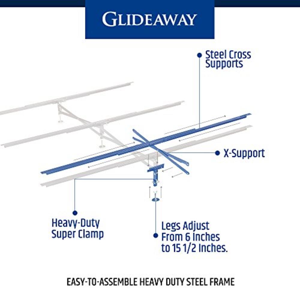 Glideaway X-Support Bed Frame Support System, GS-3 XS Model - 3 Cross Rails and 3 Legs - Strong Center Support Base for Full, Qu