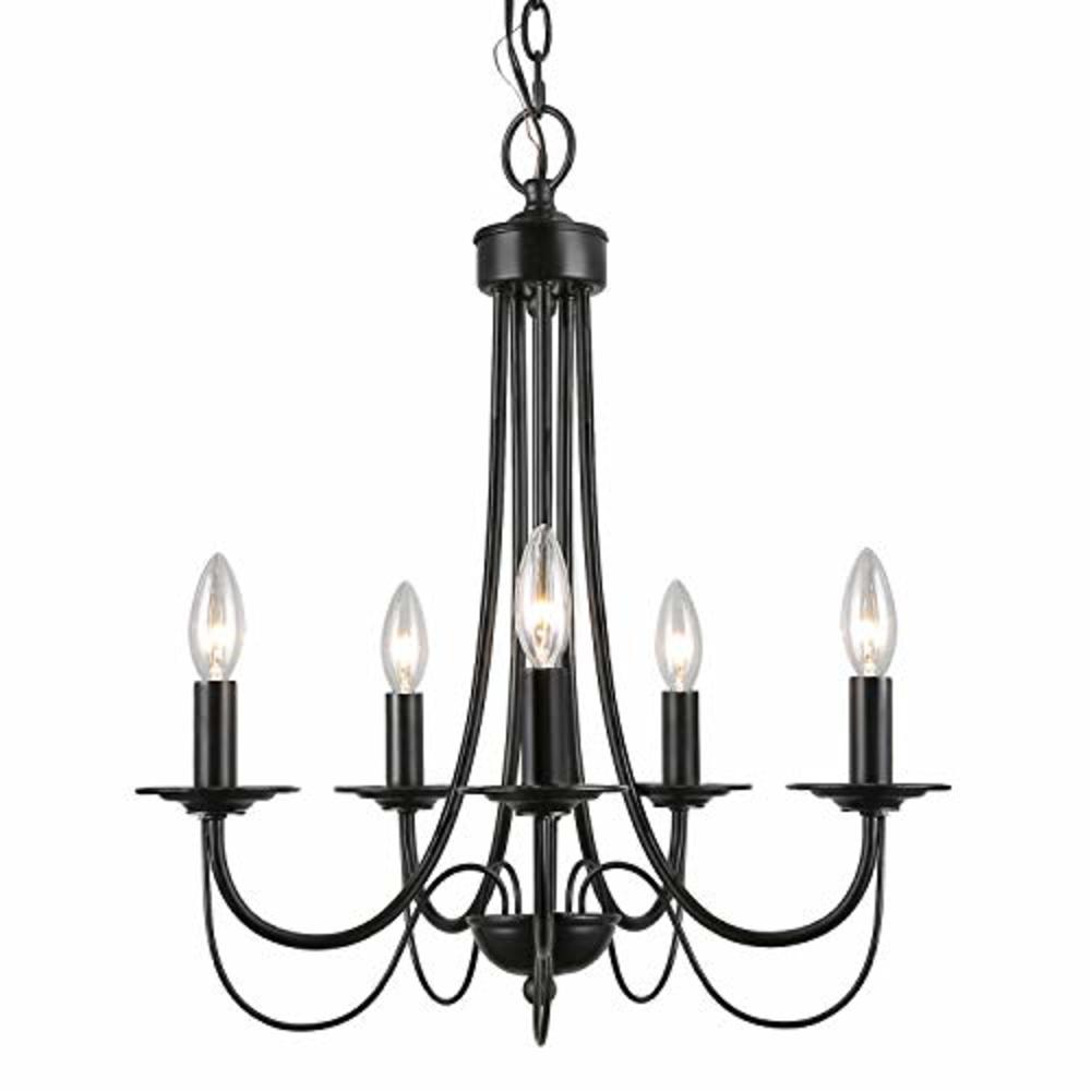LALUZ Farmhouse Black Chandelier Small 5-Light Fixture with 2-Layer for Dining & Living Room, Bedroom, Kitchen and Foyer