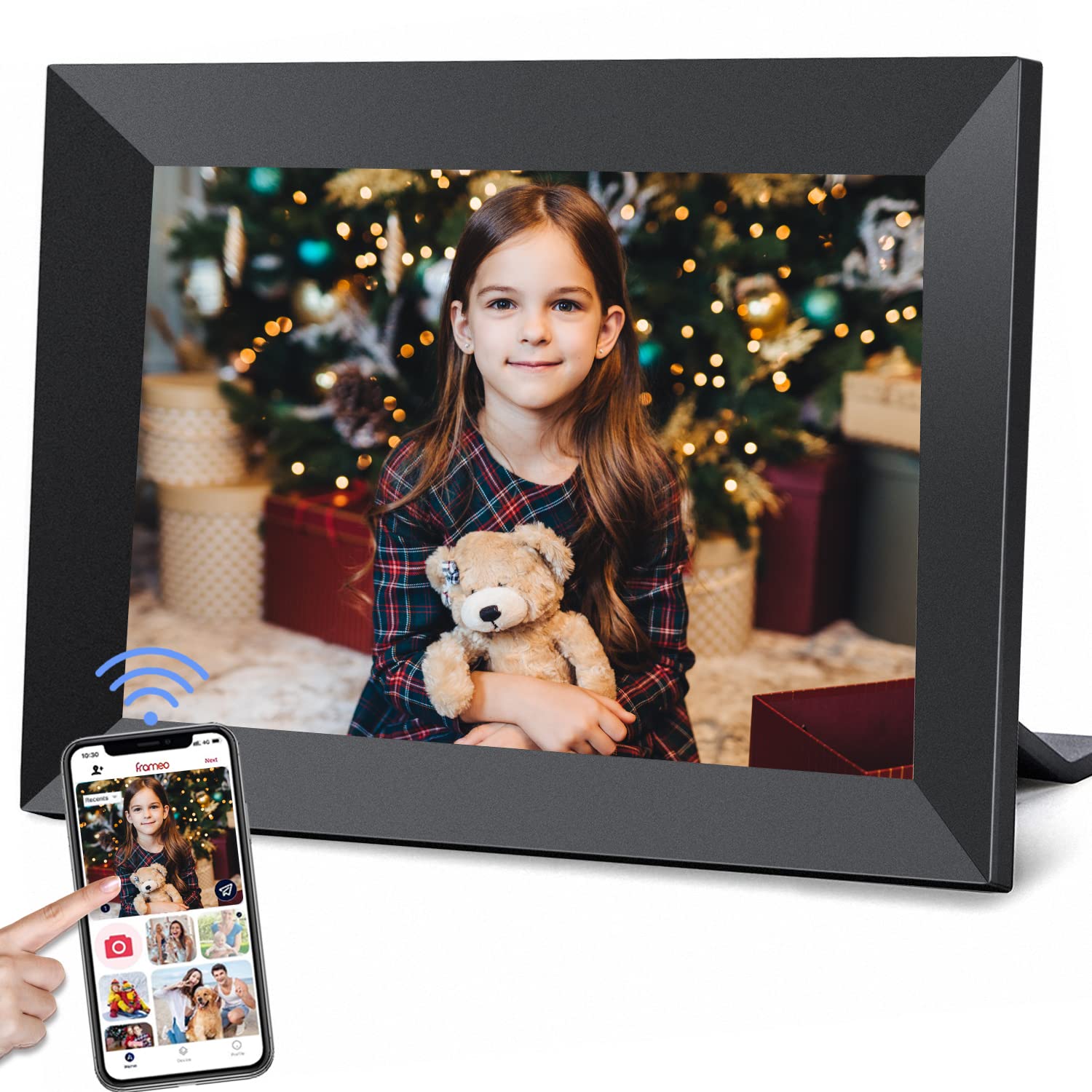 YunQiDeer Frameo 101 Inch WiFi Digital Picture Frame with 1280 * 800P IPS Touch Screen HD Disply,Built-in 16gB Storage,Video clips and Sli