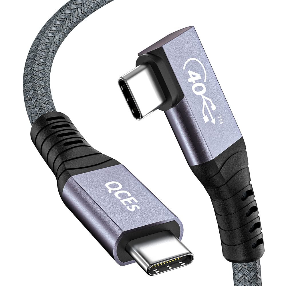 QcEs USB 4 cable for Right Angle Thunderbolt 4 cable 6Ft, USB c Video cable 8K60Hz Display, 40gbps Data Transfer, 100W PD chargi
