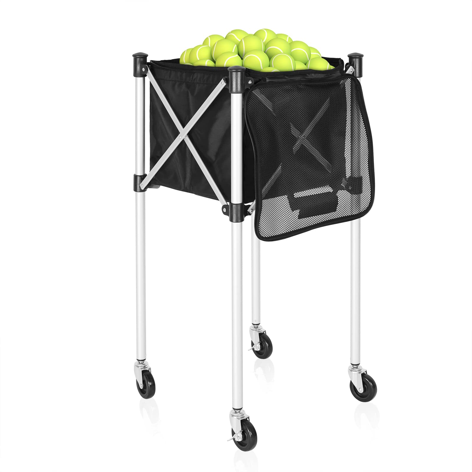 ITHWIU Foldable Tennis Ball Hopper Basket cart Holds 155 Balls Wheeled Teaching carts, Light Aluminum Alloy Trolley for Tennis B