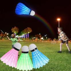 MinLia 4PcS Nylon Badminton,Dark Night LED glowing Light Up Plastic Badminton Shuttlecocks colorful Lighting Balls Indoor & Outdoor Spo