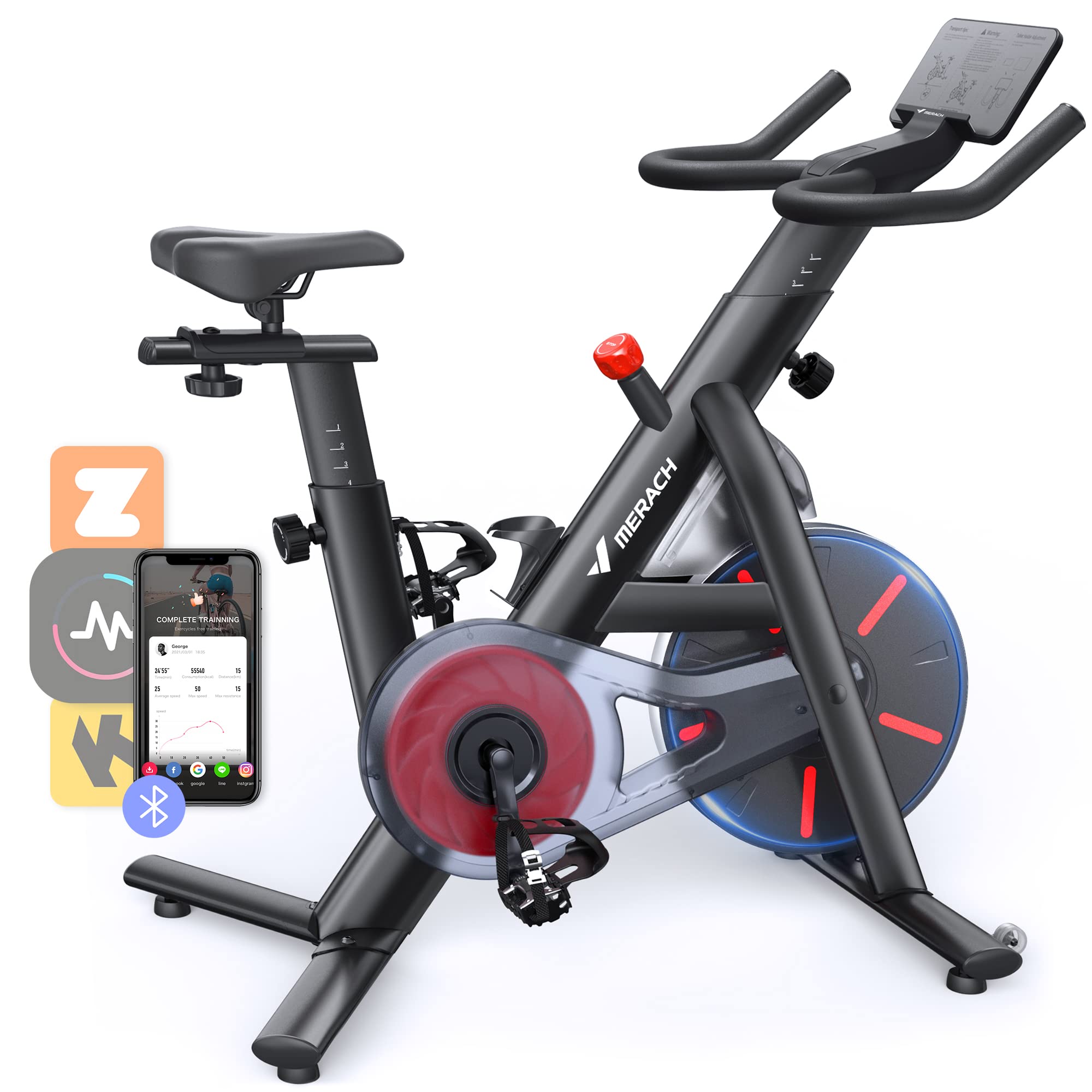 MERACH Exercise Bike, MERAcH Bluetooth Stationary Bike for Home with Magnetic Resistance, Indoor cycling Bike with 350lbs Weight capaci