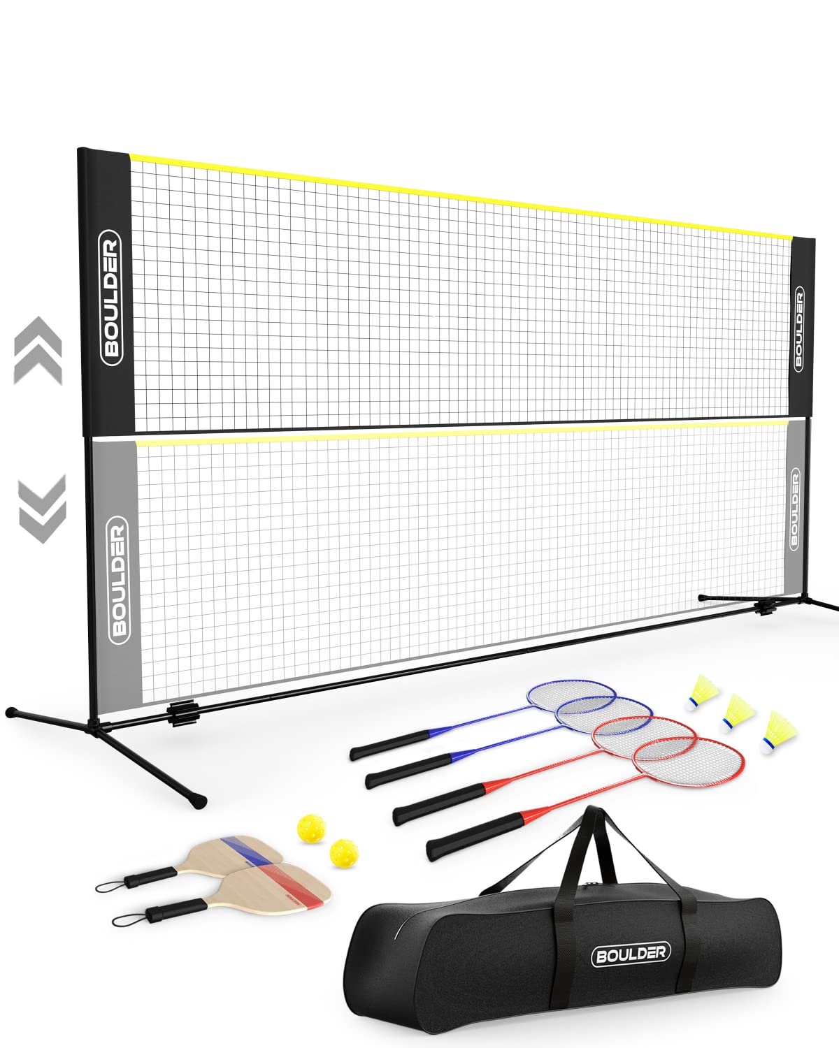 Boulder Sports Outdoor Net Set - All-in-One Badminton, Pickleball & Kids Volleyball Net (10ft Wide x 5ft max Height) Sports Set 