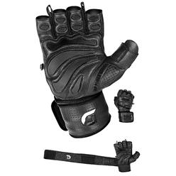 Grip Power Pads Elite Leather gym gloves with Built in 2 Wide Wrist Wraps Best Leather glove Design for Weight Power Lifting Bodybuilding & Stre