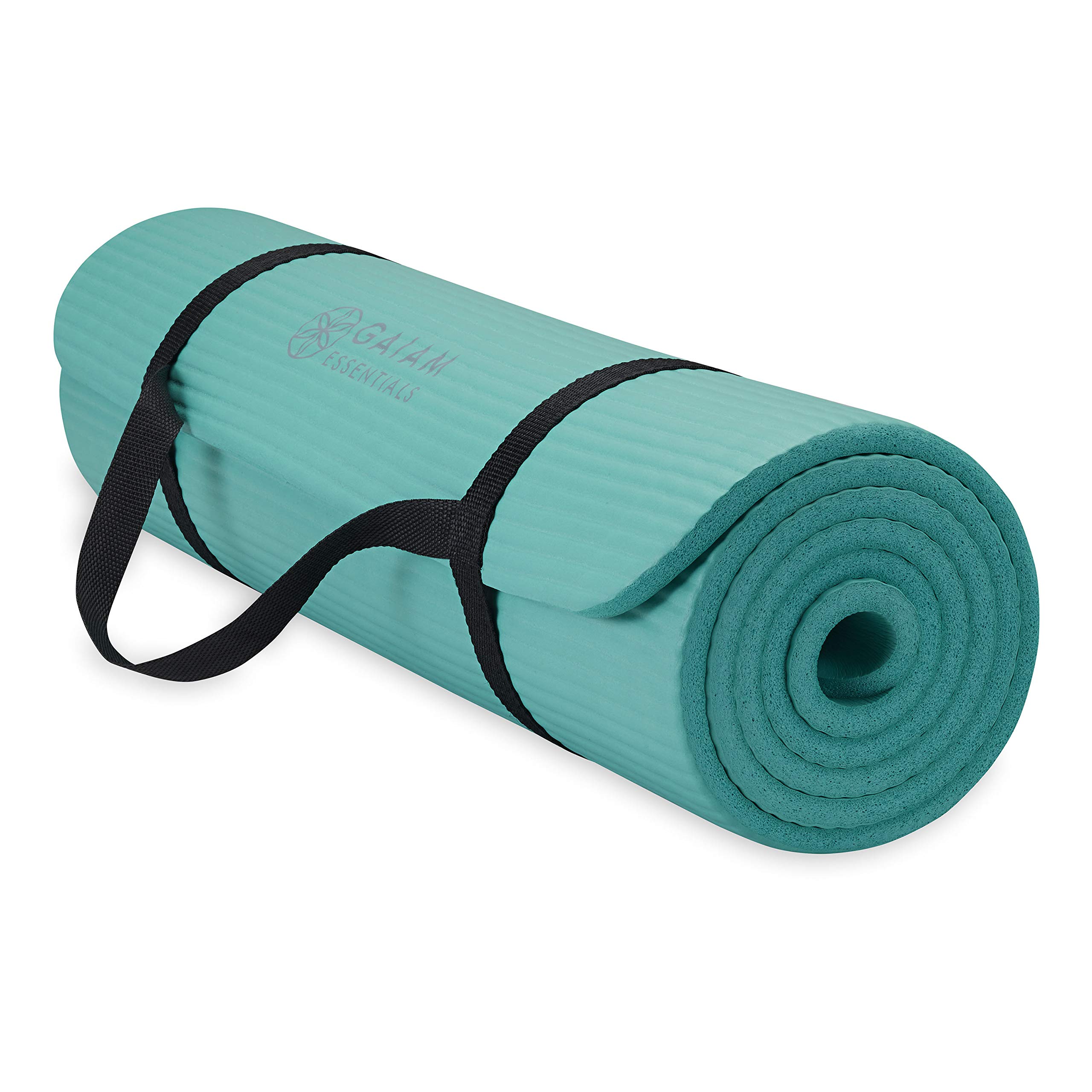 gaiam Essentials Thick Yoga Mat Fitness & Exercise Mat With Easy-cinch carrier Strap, Teal, 72L X 24W X 25 Inch Thick