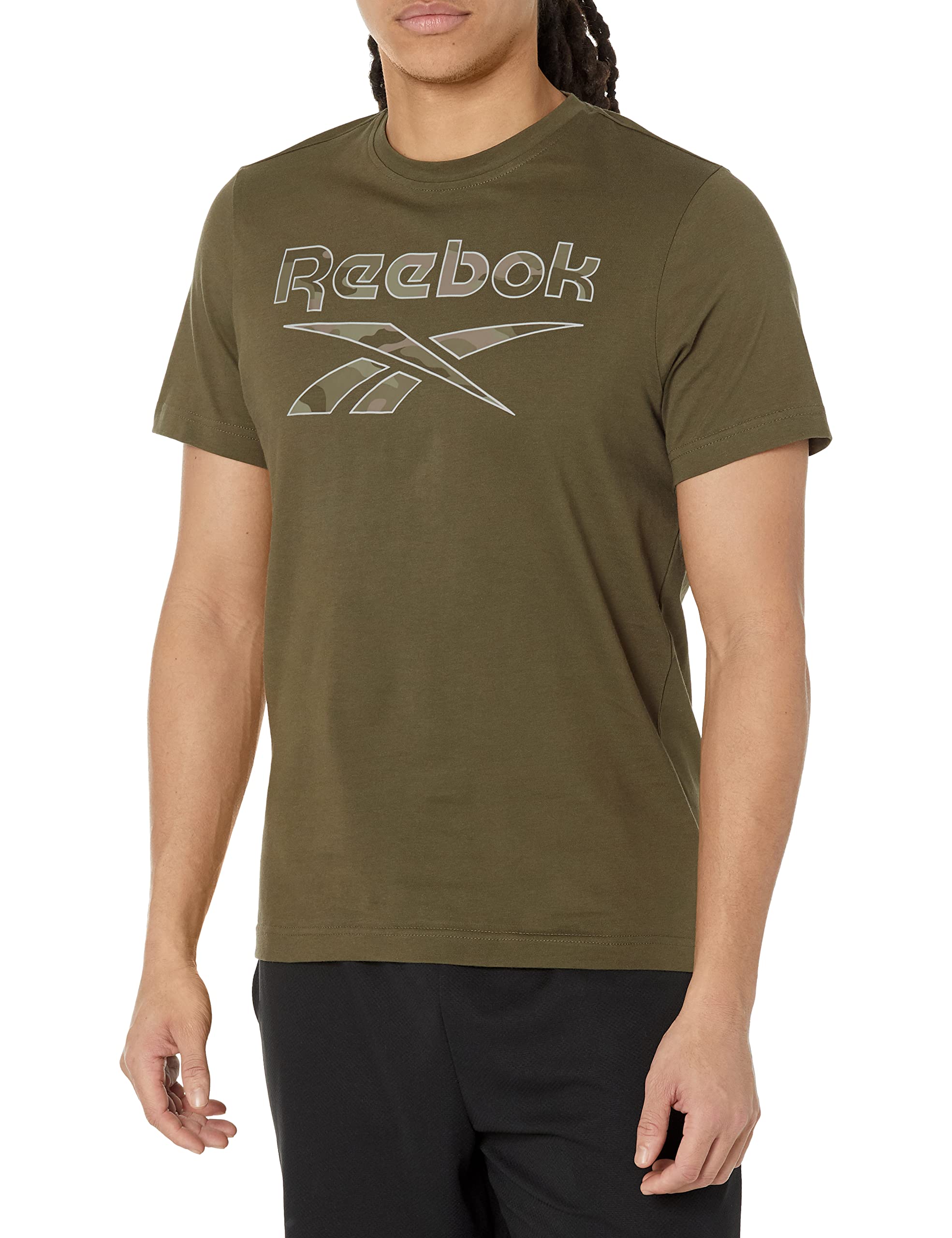 Reebok Mens Standard Big Tee, Army greencamo Logo, Large