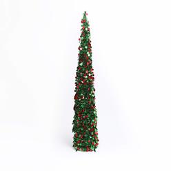 gil 72 inch high tinsel pop up christmastree, green and red
