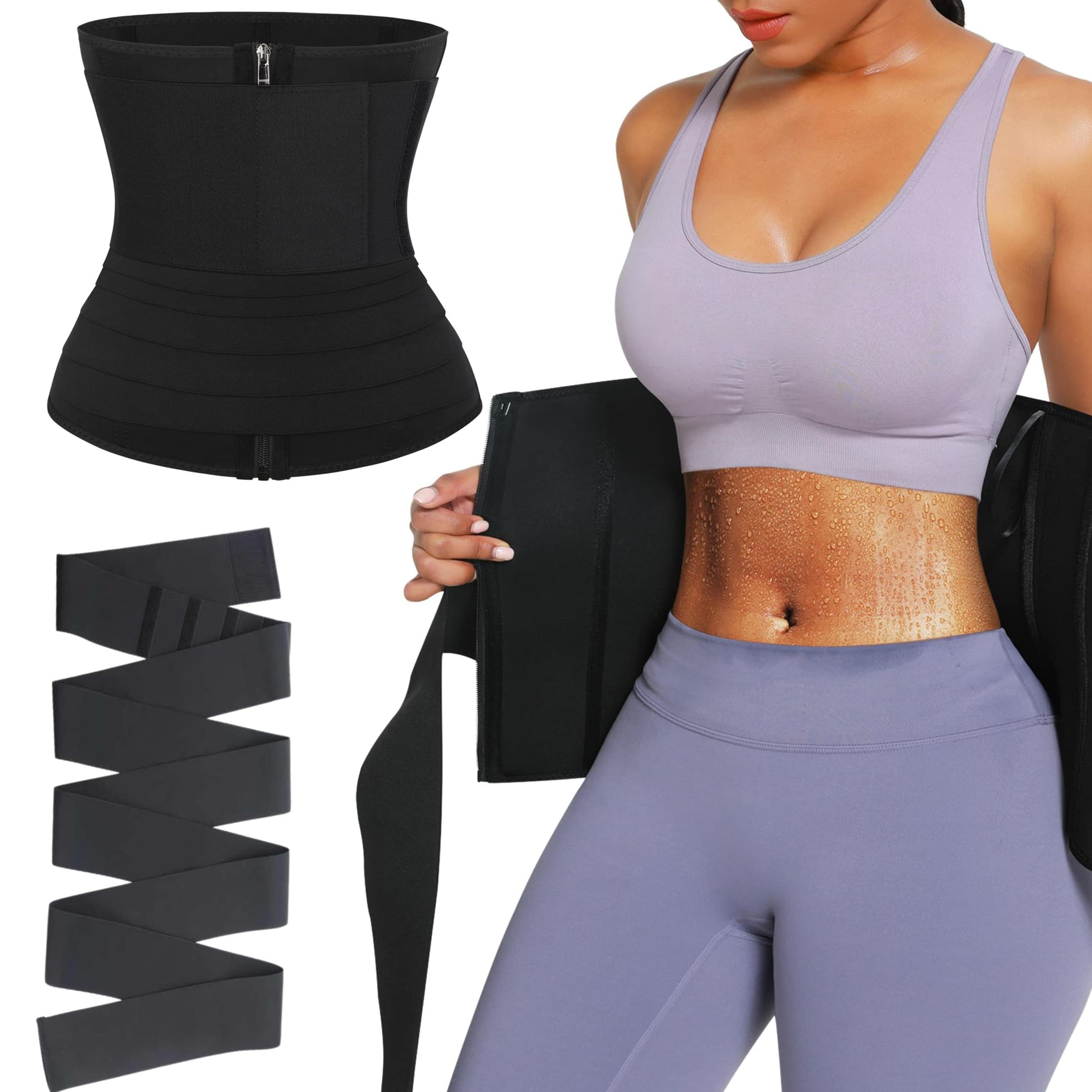 FANcYSIO Waist Trainer Wrap 3 in 1 Adjust Your Snatch Body Wraps  Waist Trimmer Tummy Sweat Wraps, Belt for Women Belly Body Shaper compr