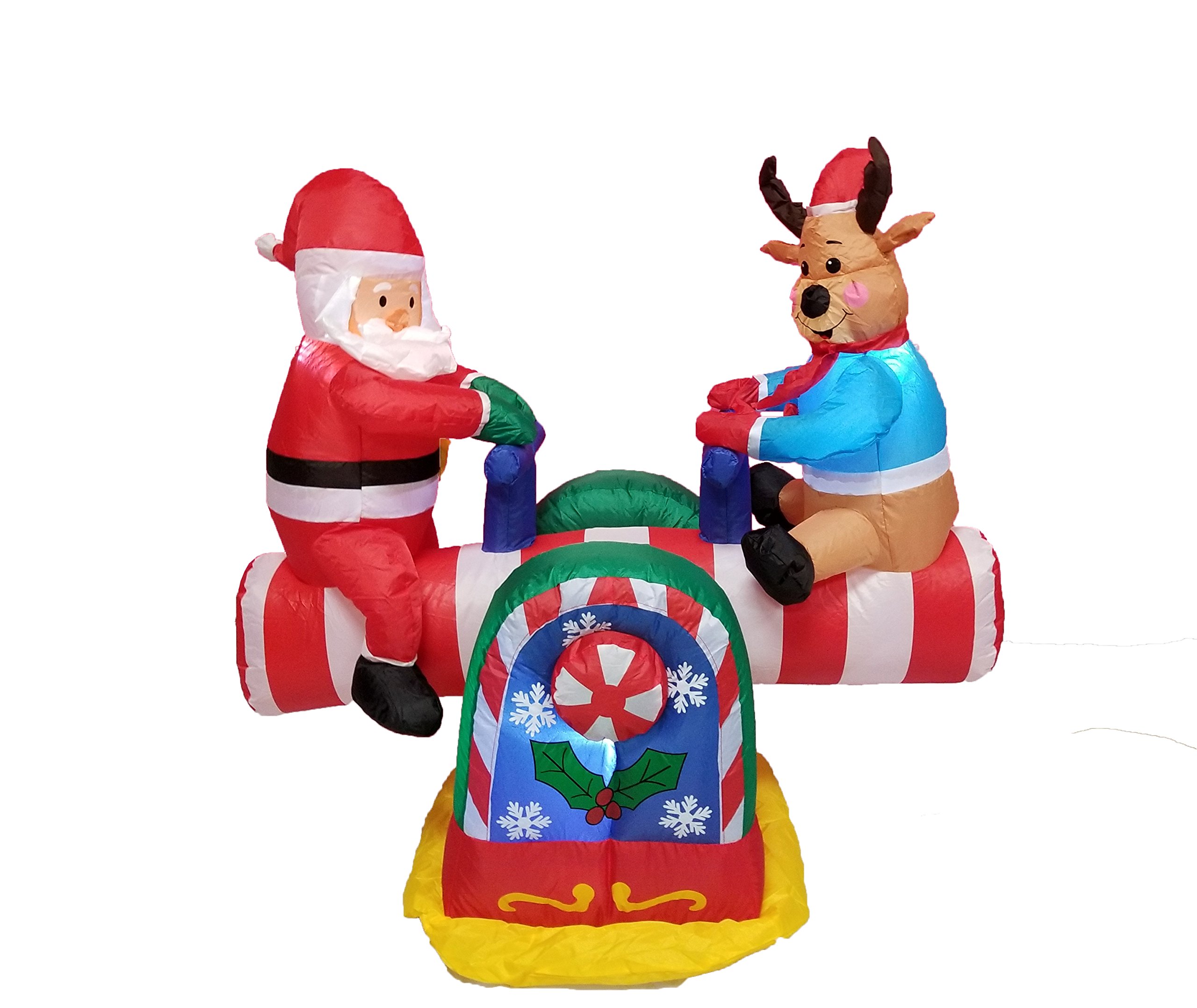 BZB goods 4 Foot Animated christmas Inflatable Santa claus and Reindeer on Teeter Totter Outdoor Yard Decoration Lights Decor Ou