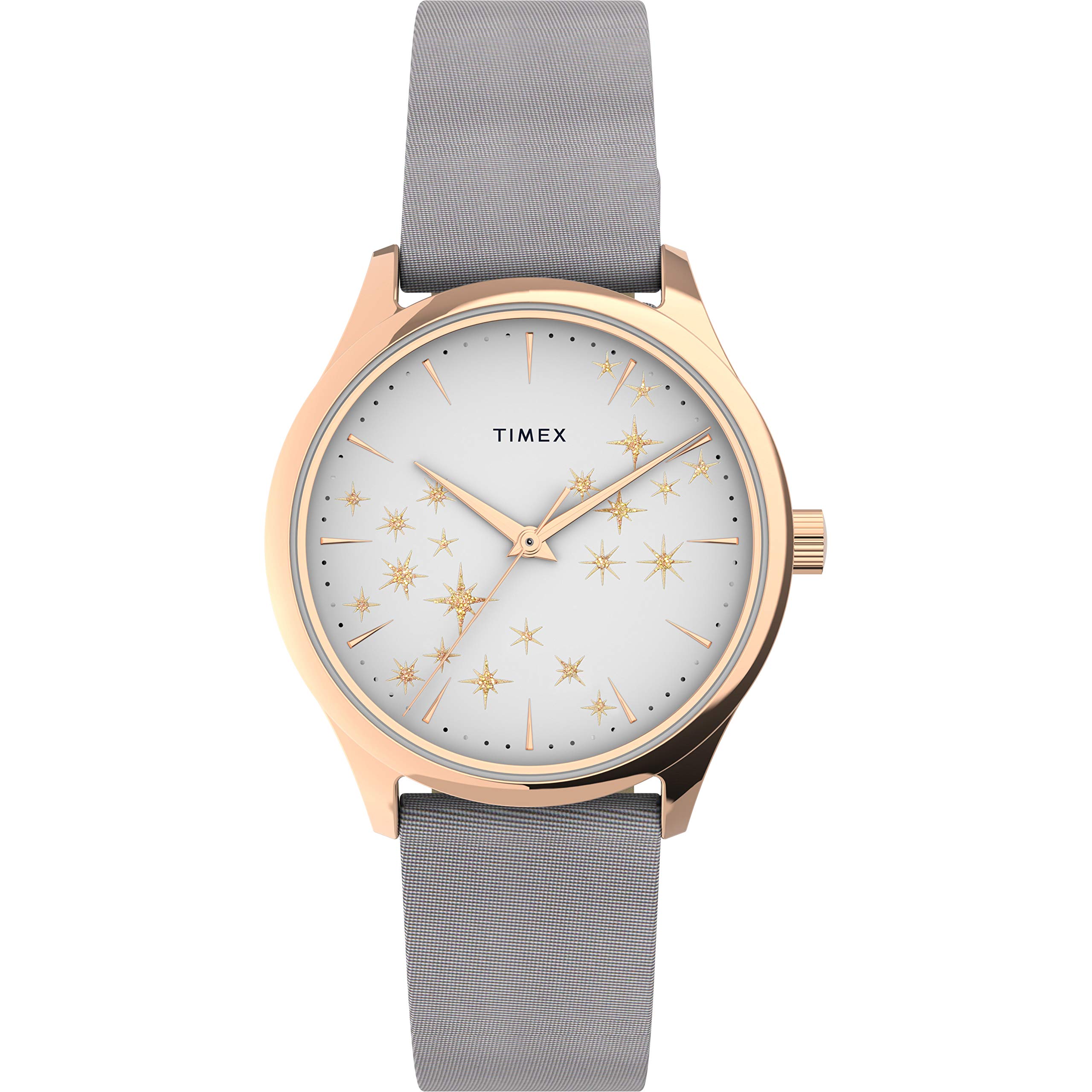 Timex Womens Starstruck 32mm Watch - Rose gold-Tone case White Dial with gray Leather Strap