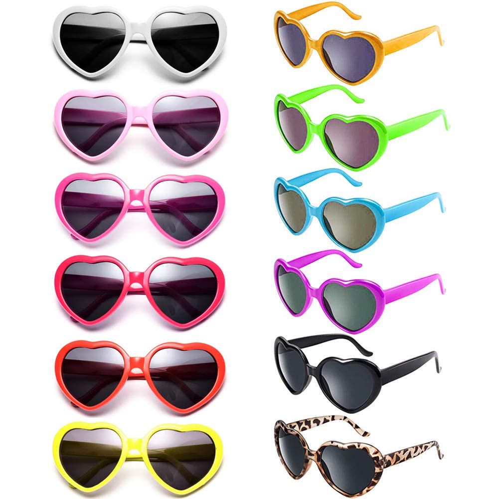 Sunovelties 12 Pack Neon Heart Sunglasses for Women Bachelorette Party Bulk, colorful Kids Heart Shape glasses