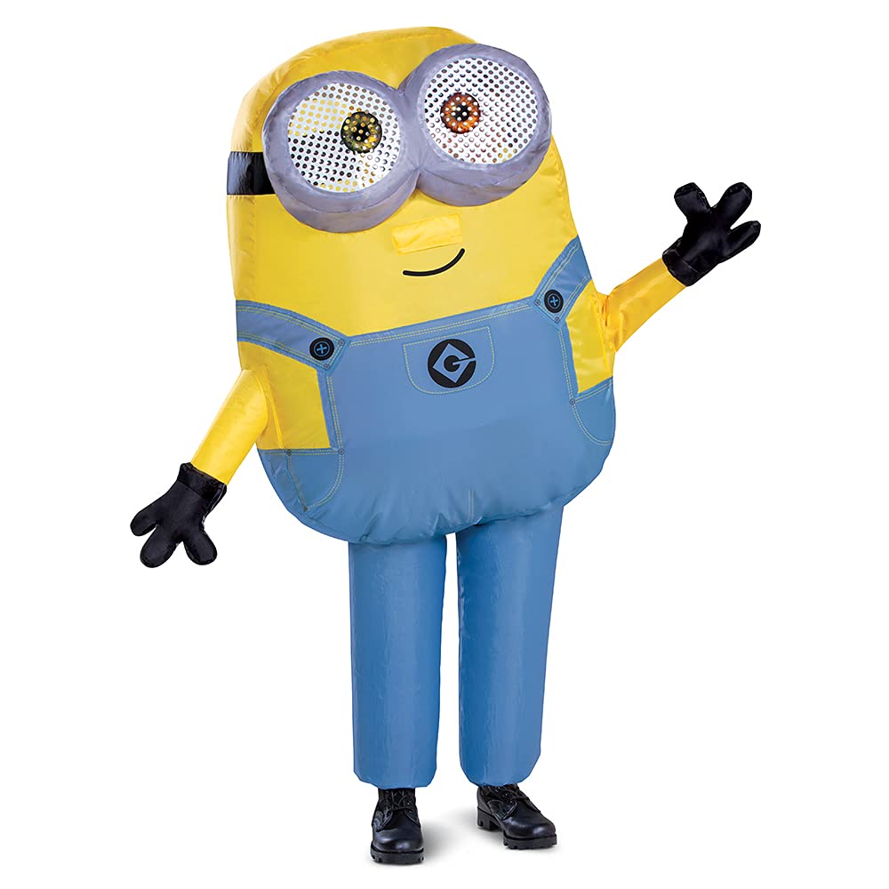 Disguise Bob Inflatable Minion costume for Kids, Official Minions Halloween costume, Blow Up Jumpsuit with Fan, child Size (up to 7-8)