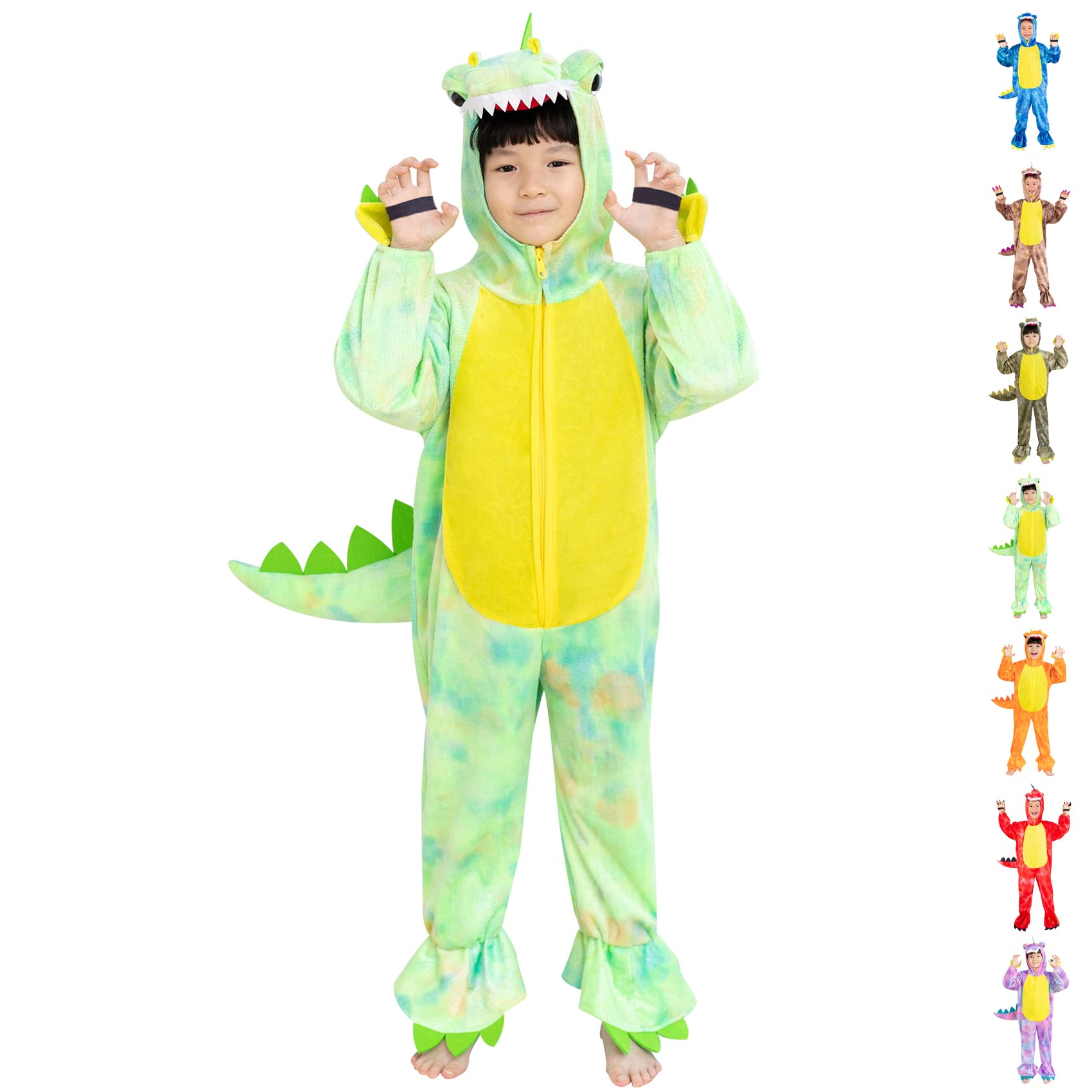 Dearsun childs T-Rex Dinosaur costume Dinosaur costume for Kids Fancy Dress costume Hooded Romper Jumpsuit (S100, green)