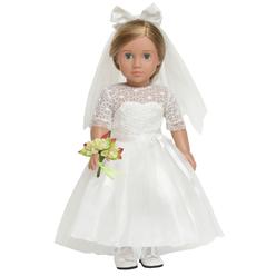 Sweet dolly Doll clothes White gorgeous Wedding Dress Veil Bouquet Set Fit 18 Inch American Dolls