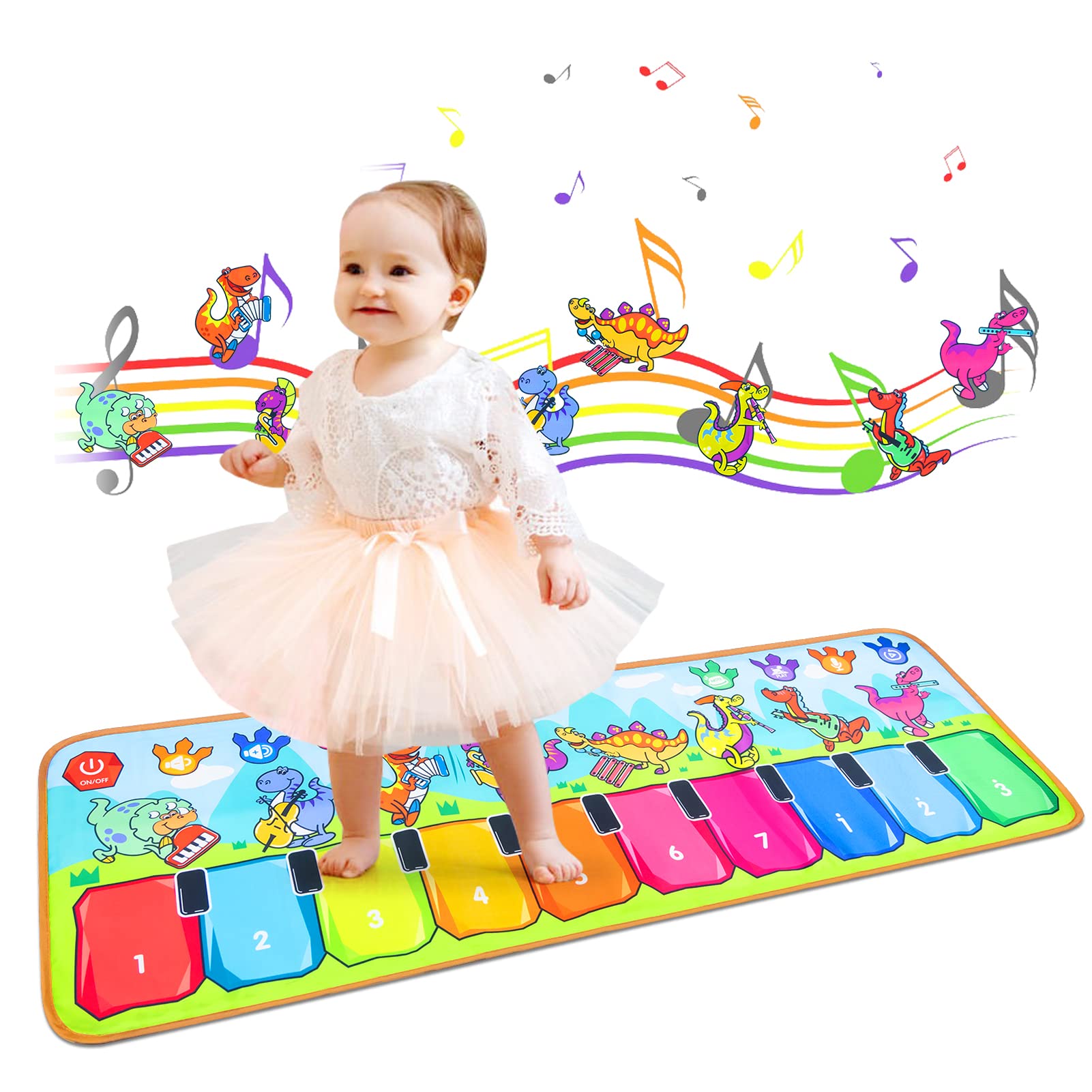 Love&Mini Piano Mat, 433 Dinosaur Animal Keyboard Touch Dance Play Blanket  Musical Mat Baby Toys for 1+ Year Old girls and Boys