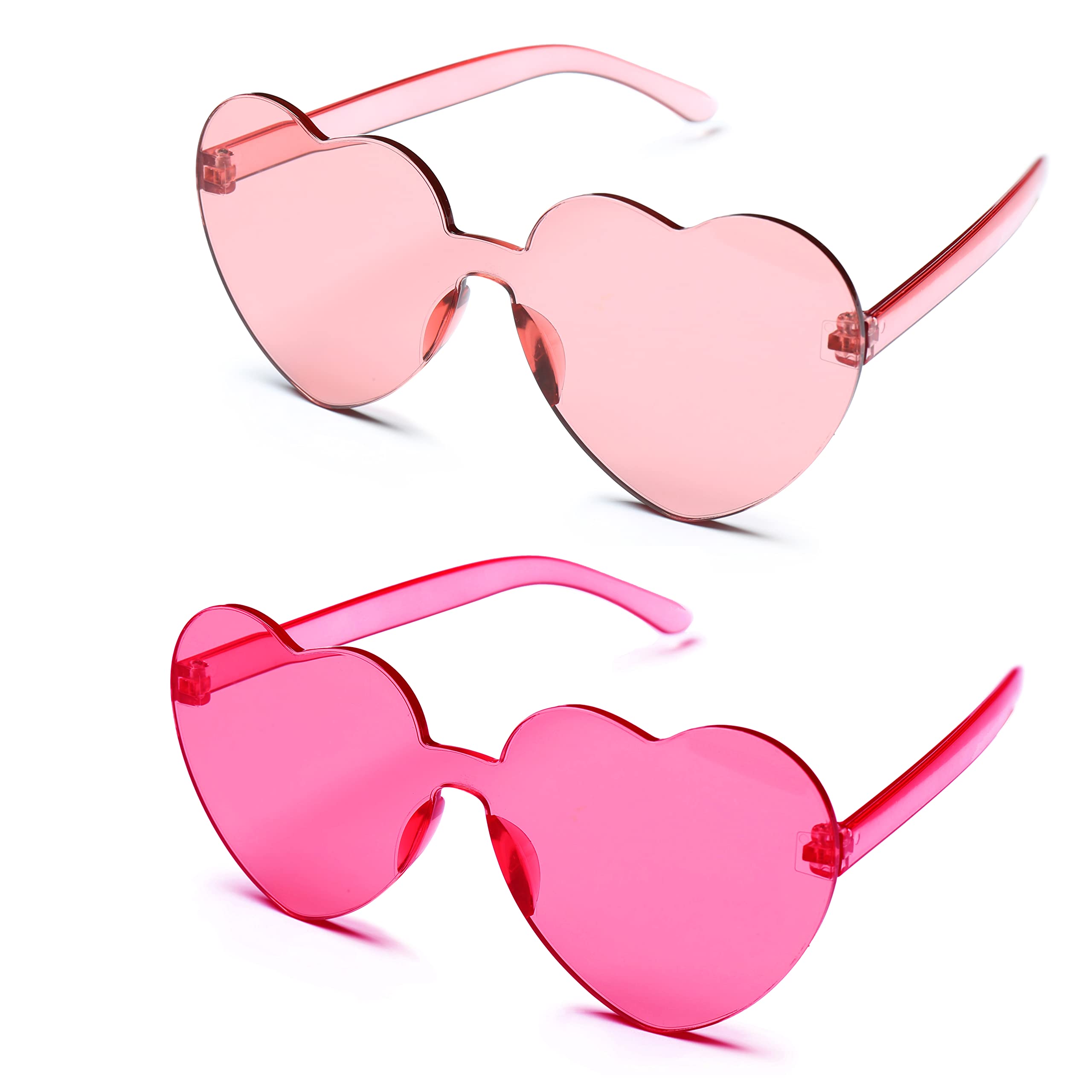 4Es Novelty 2 Pack Heart Shaped Sunglasses for Women - Transparent Light Pink & Hot Pink color Rimless glasses, costume Accessories By 4Es N