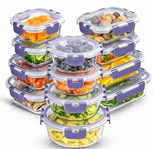 JoyJolt 24pc Borosilicate glass Storage containers with Lids 12 Airtight, Freezer Safe Food Storage containers, Pantry Kitchen S
