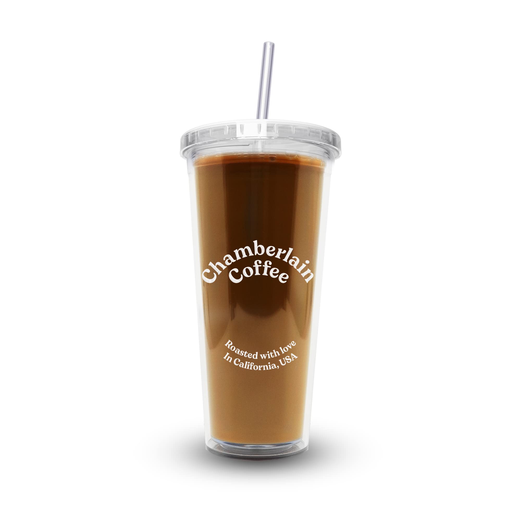 chamberlain coffee Transparent Double Wall Insulated Tumbler, Made from 100% Recyclable Plastic for cold Brew, 24oz size