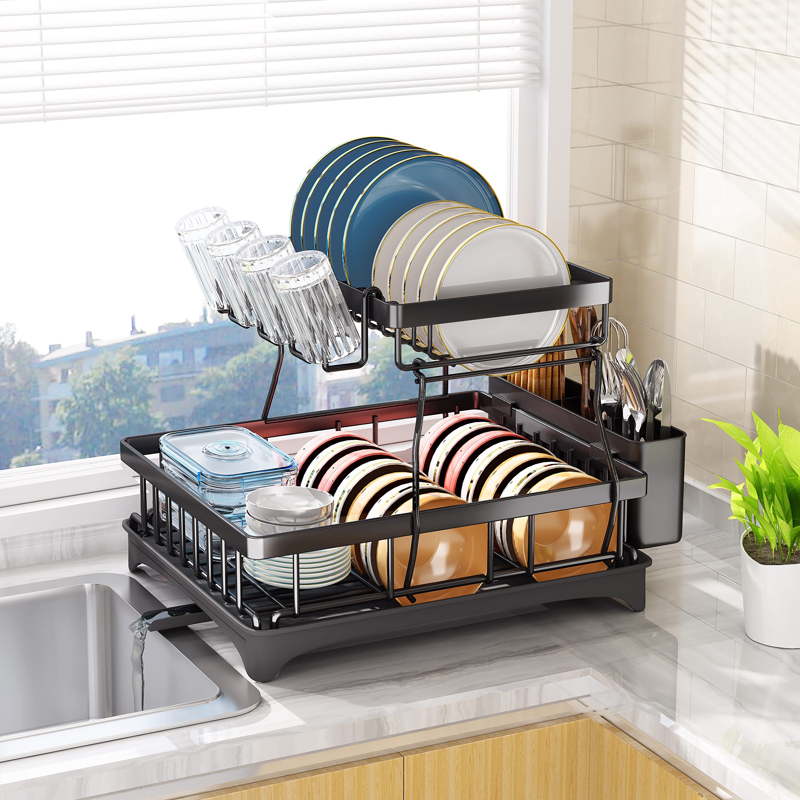 Dish Drying Rack, HERJOY Detachable 2 Tier Dish Rack and