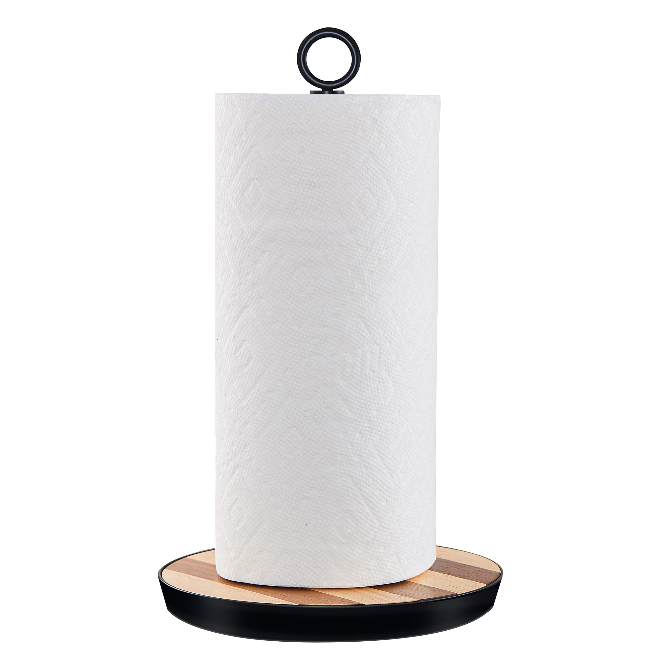 Paper Towel Holder, Paper Towel Holder Countertop with Heavy Weighted Multi-Color Wood Base for Standard or Jumbo-Sized Roll, Easy One-Handed Tear