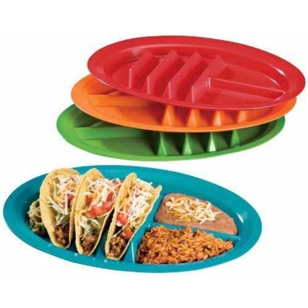 Jarratt Industries Official Taco Plate Fiesta Taco Holder, Jarratt Industries Divided Taco Plates, Made in the USA, Microwave and Dishwasher Safe, 
