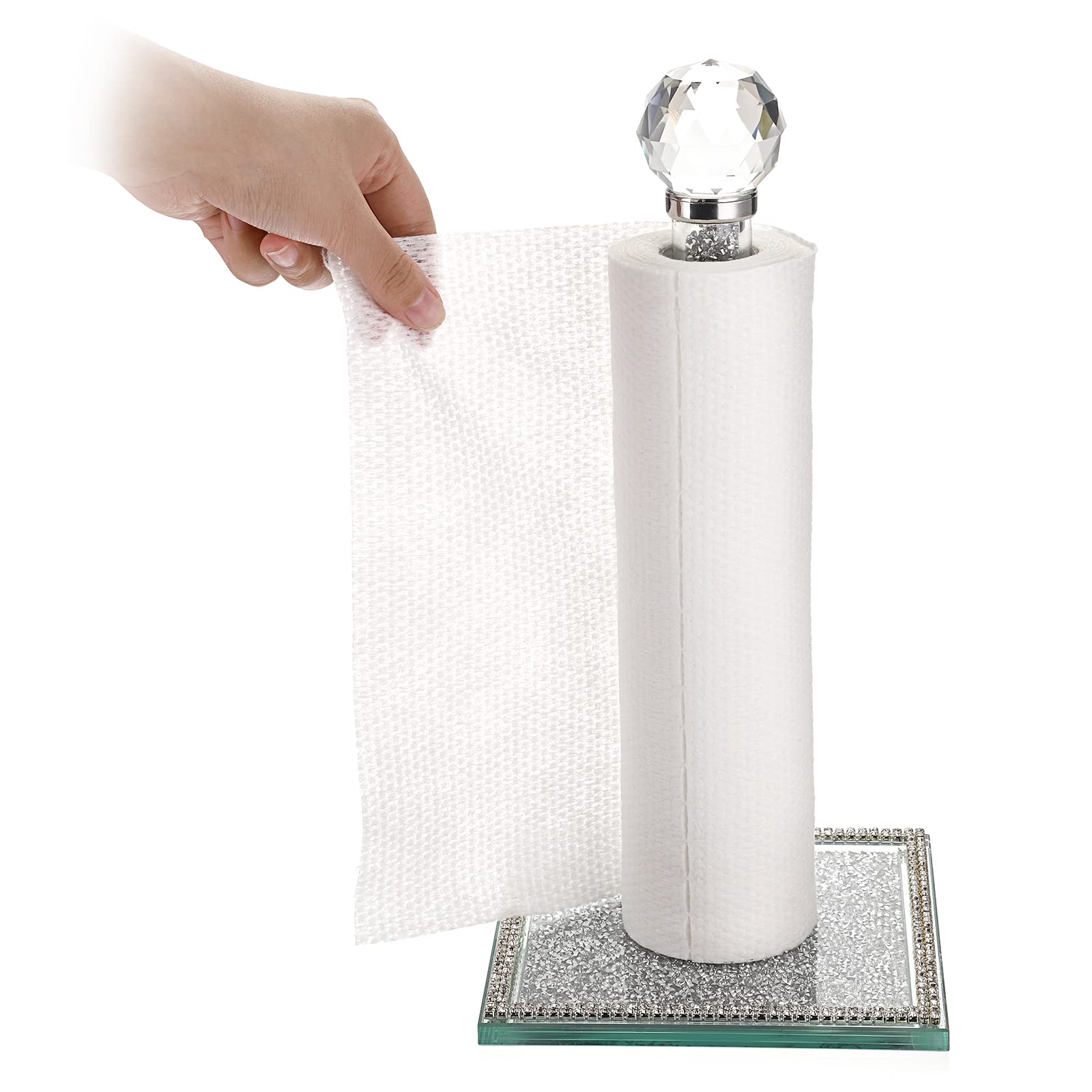JUXYES Vertical countertop Paper Towel Roll Holder Rack, Upright Paper Holder crushed Diamond Standup Paper Towel Holder for Kit