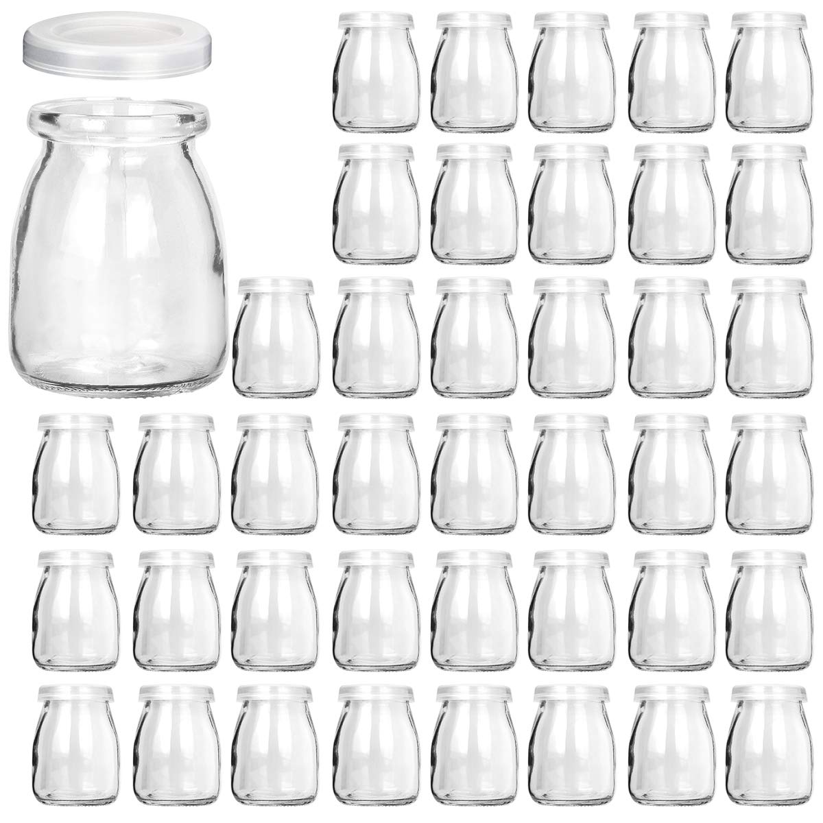 KAMOTA glass Jars, KAMOTA 40 PAcK 4 oz clear Yogurt Jars With PE Lids, glass Pudding Jars Yogurt Jars Ideal for Jam, Honey, Wedding Fav