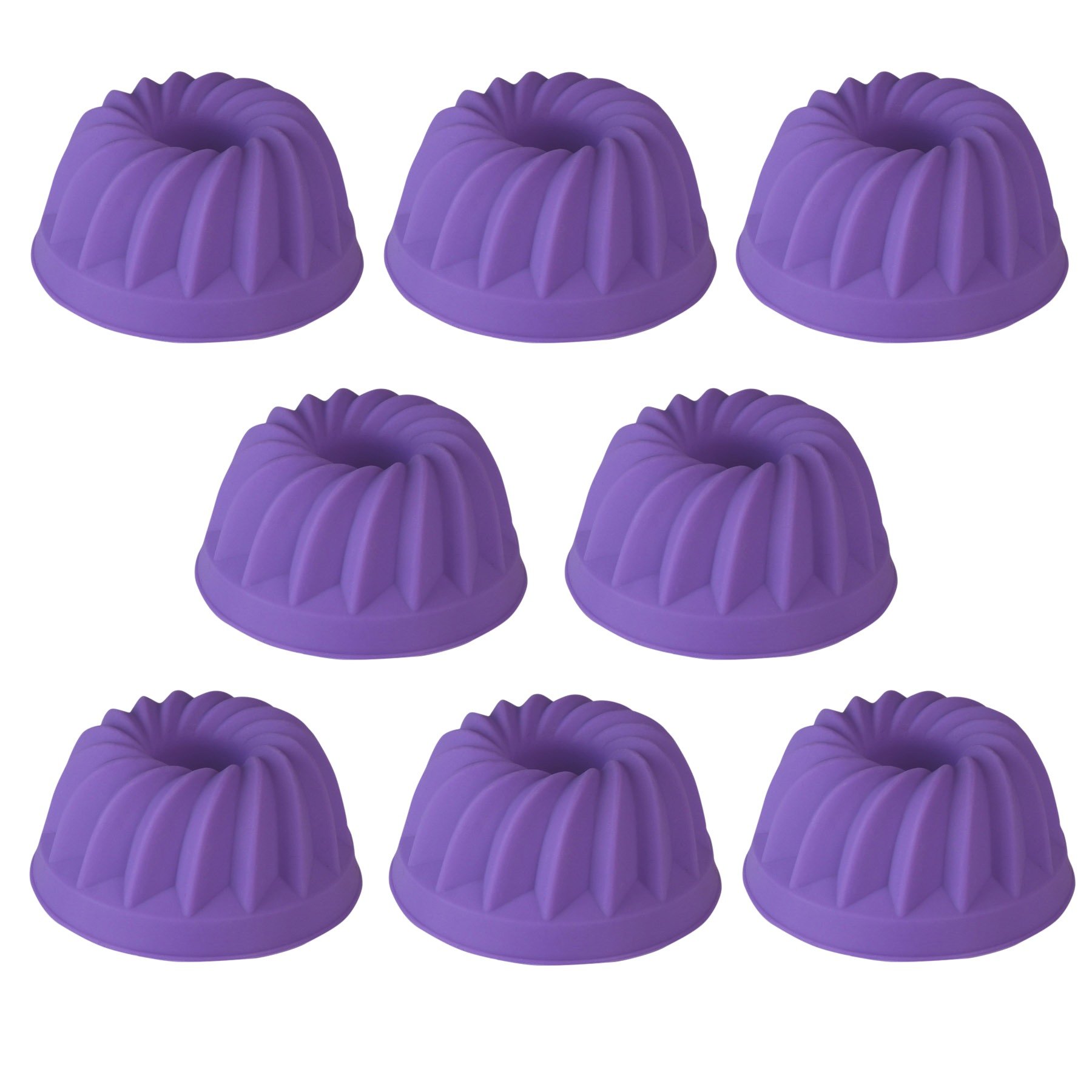 Bakerpan Silicone Fancy Dessert Mold, Jello and Mini cakes, 3 Inch Mini Fluted Mold (Purple) Set of 8