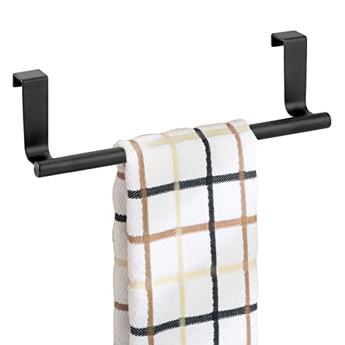 mDesign Decorative Metal Kitchen Over cabinet Towel Bar - Hang on Inside or Outside of Doors, Storage and Display Rack for Hand,