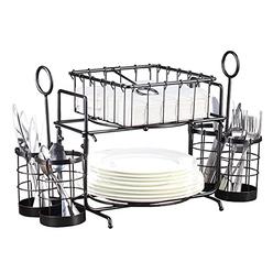 giftburg loop & wire buffet caddy tabletop organizer, flatware napkin and plate picnic caddy stackable serving set, black