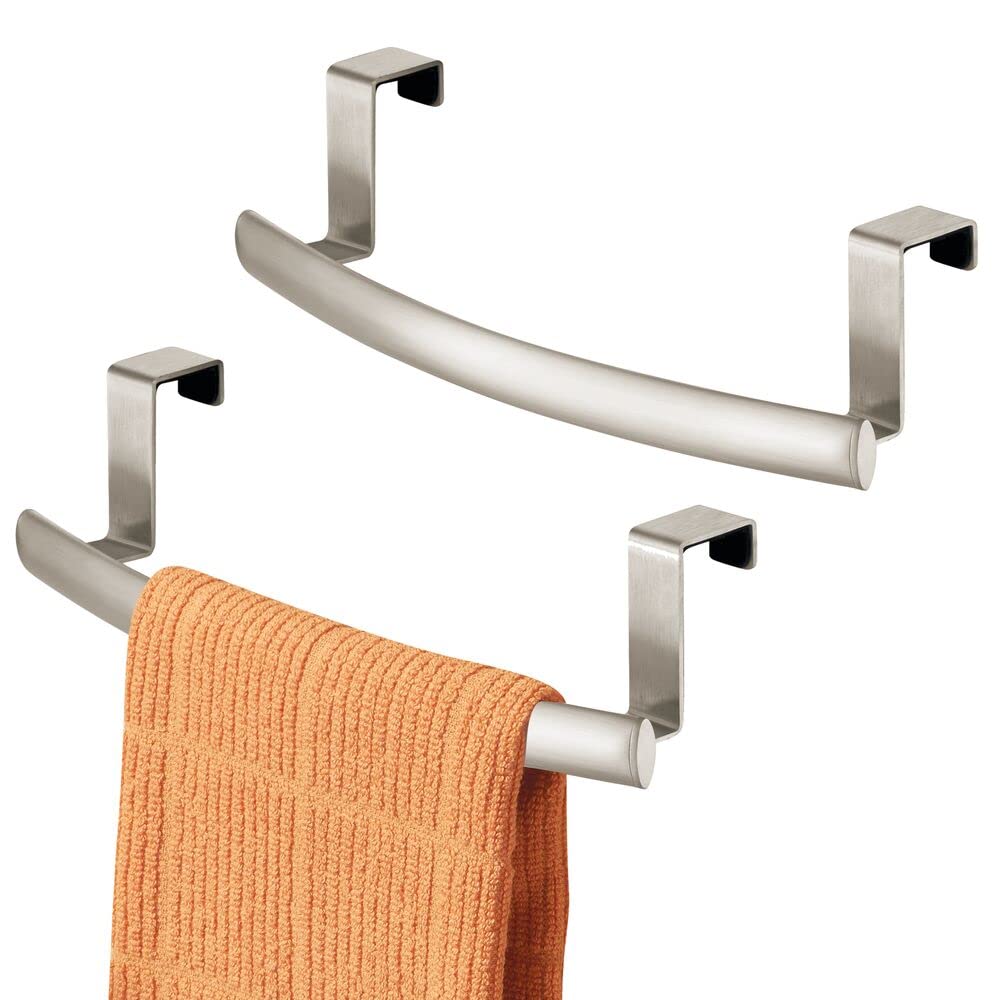 mDesign Steel Over Door curved Towel Bar Storage, Hanger for cabinet or cupboard, Holder Rack for Kitchen, Bathroom - Holds Hand