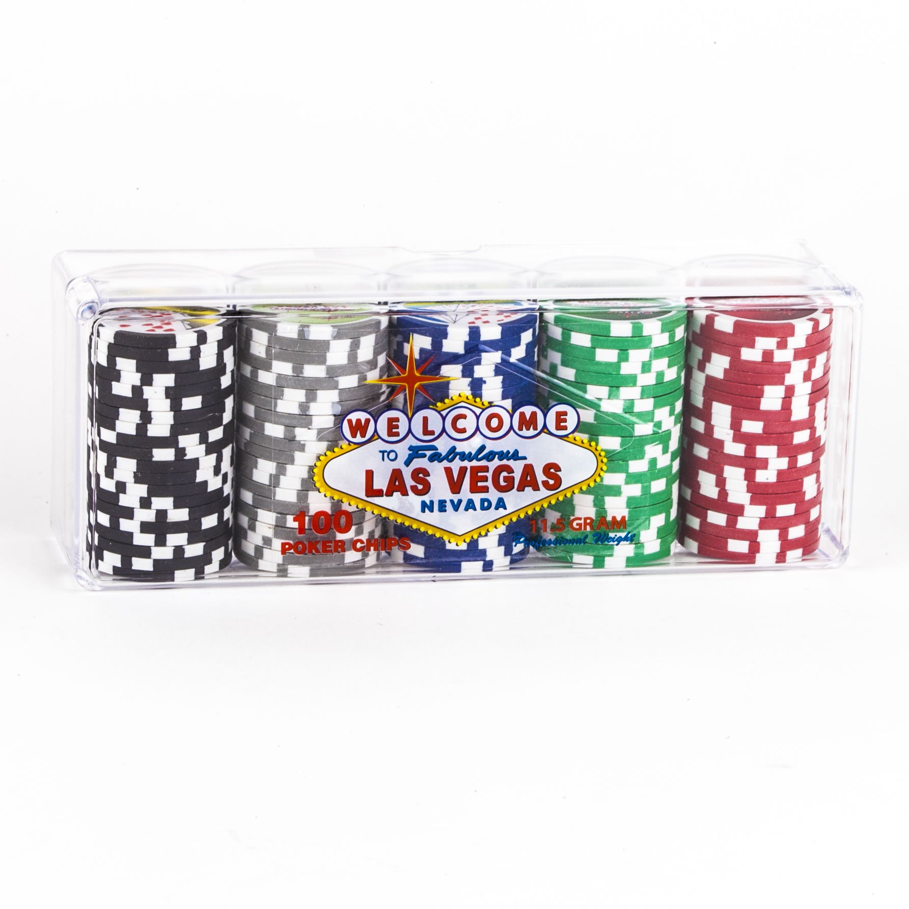 CHH 100 Piece Las Vegas Design Poker chips in clear Plastic Tray